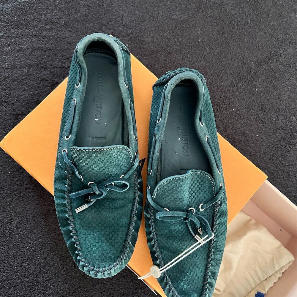 Louis Vuitton Men's Green Suede Moccasin Loafers Size 10.5 Casual Shoes